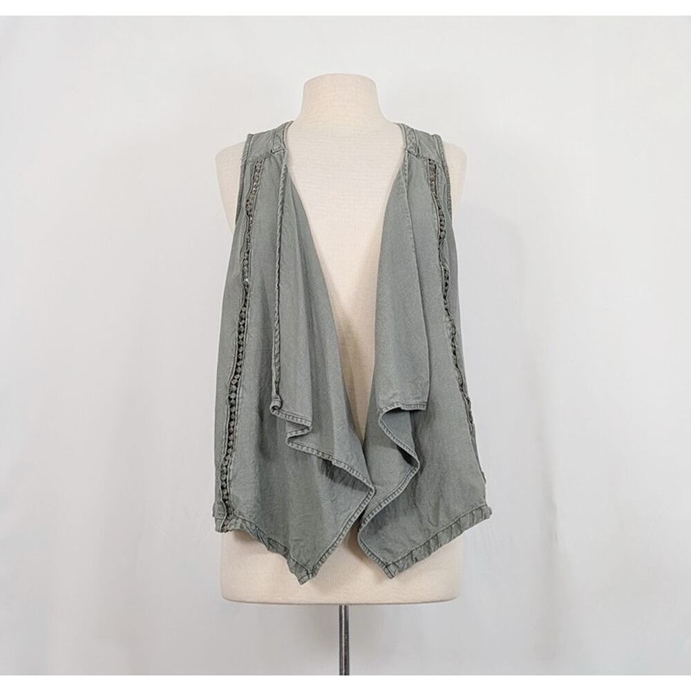 Maurices Vest Surplus Green Crochet Open Front Boho Women's Size L